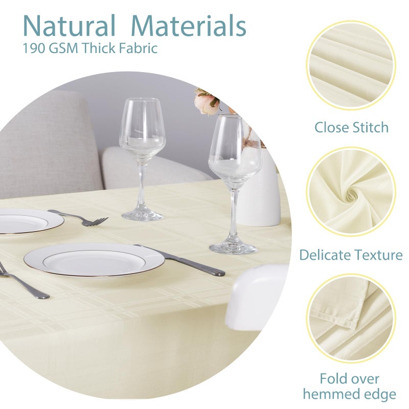 JUCFHY Soild Plaid Jacquard Table Cloth Elegance Wrinkle Resistant Contemporary Woven Decorative Tablecloths, Spillproof Soil Resistant Holiday Table Cover, 60 X 84, Beige - Image 3